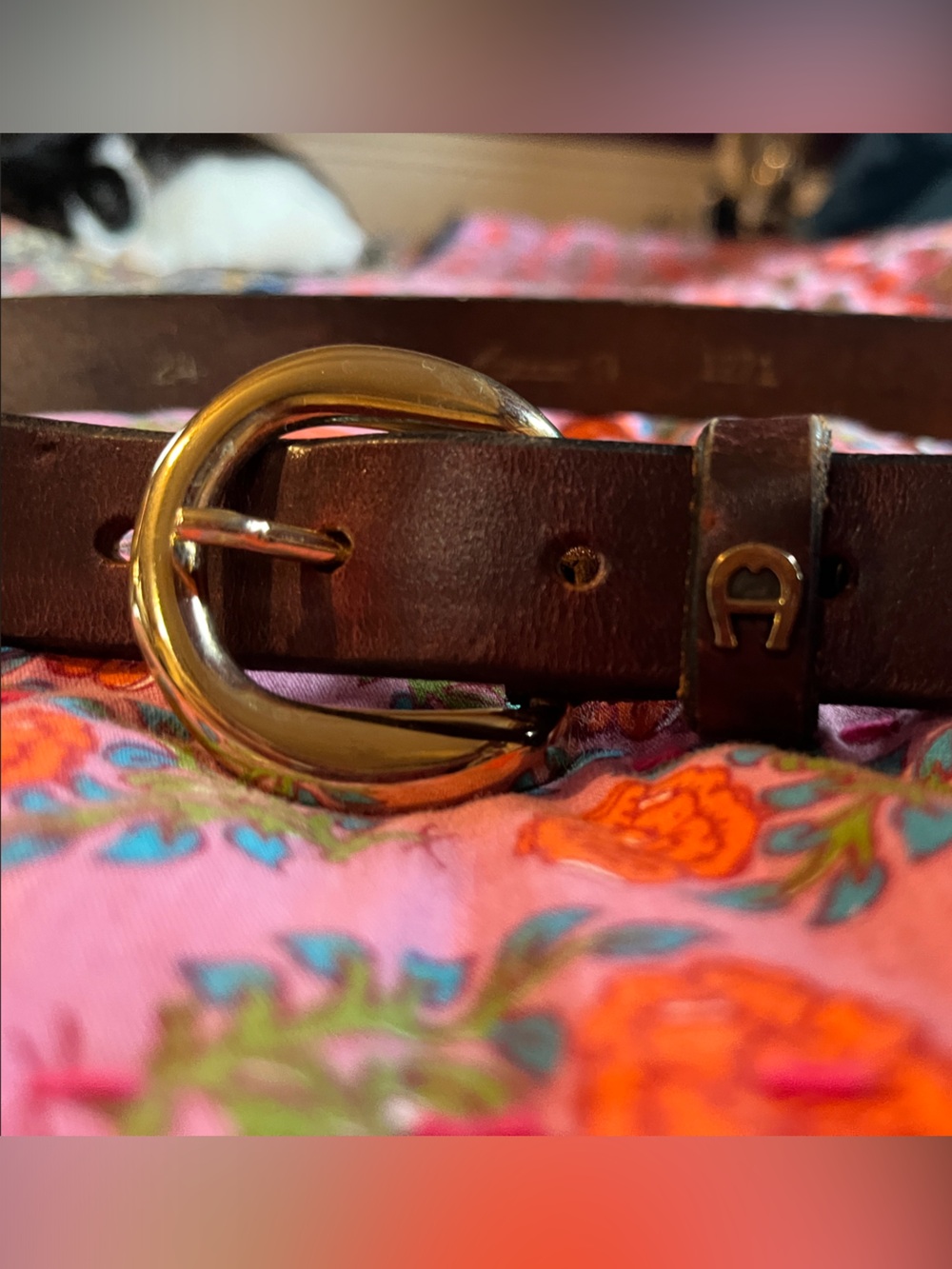 VINTAGE EA Women's Classic Burgundy Leather Belt with Gold-Tone Buckle